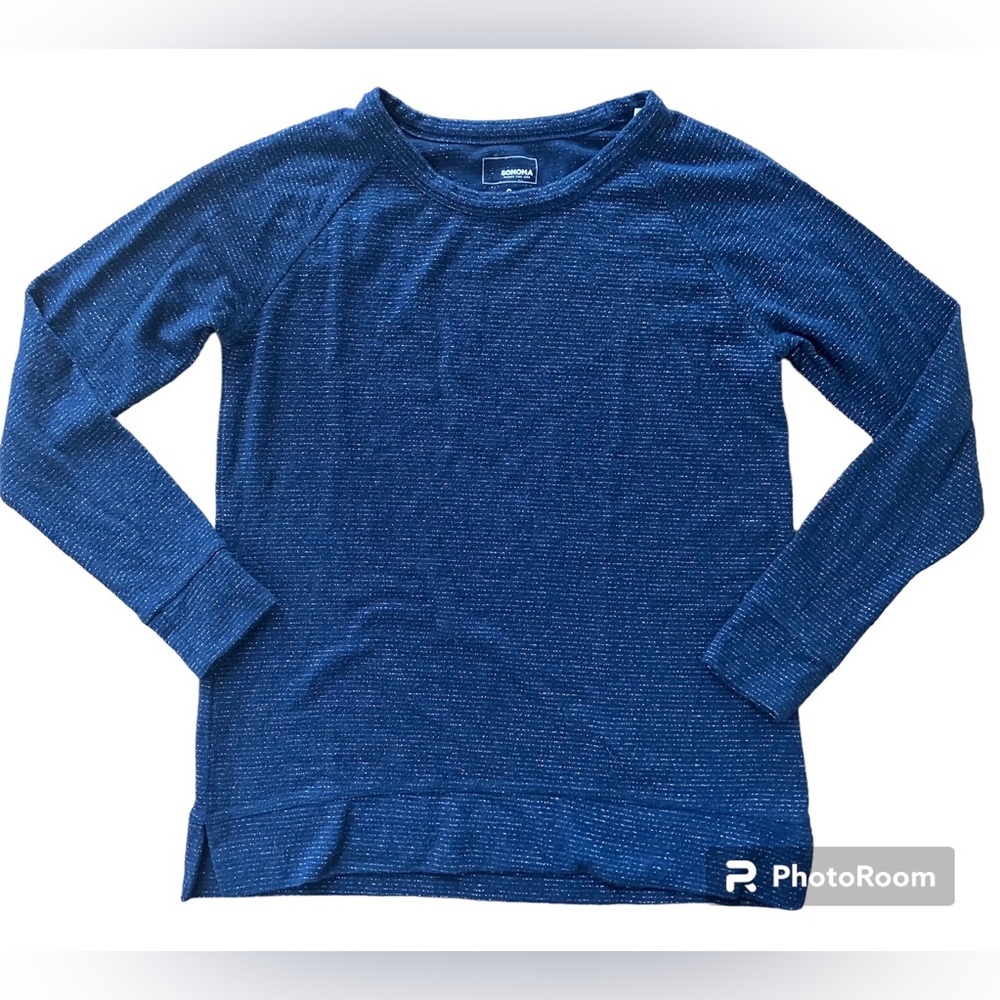 Sonoma Womens Crew Neck Long Sleeve Tee in Dark Blue/Silver Stripe Sz S